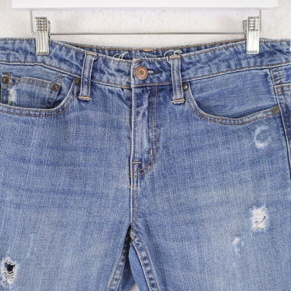American Eagle Blue Factory Distressed Denim Jeans 4R 32/26 Mid Rise - Picture 3 of 13